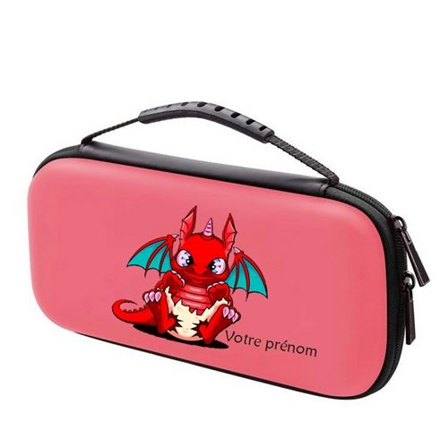 Etui pochette corail + verre Taperso pour Nintendo Switch Lite avec motif dragon facon kawaii couleur rouge personnalisable