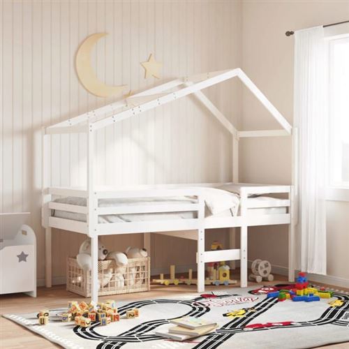 Non Communiqué Blanc Vidaxl Lit Haut Avec Toit 90X190 Cm Bois De Pin Massif, Lit, Cadre De Lit, Lit Mezzanine, Meuble De Chambre À Coucher, 3282059