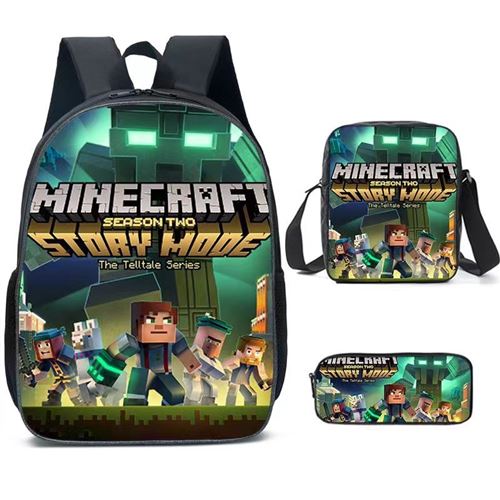 Lot de 3 pièces Sac à Dos, Trousse à crayons, Sac à Bandoulière Minecraft pour Garçon (SD1827) Multicolore