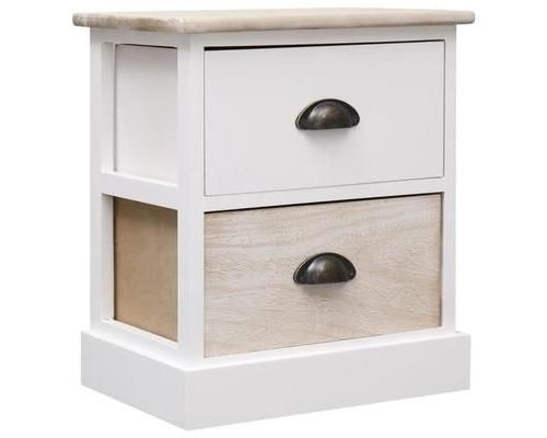 vidaXL Table de chevet Blanc et naturel 38x28x45 cm Bois de Paulownia