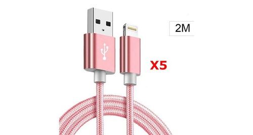 X5 Cable Metal Nylon Renforce Chargeur USB Couleur Noir pour IPhone  Longueur 2m Tréssé Compatible IPhone 7 8 X Xr 11 12 X5 Litt