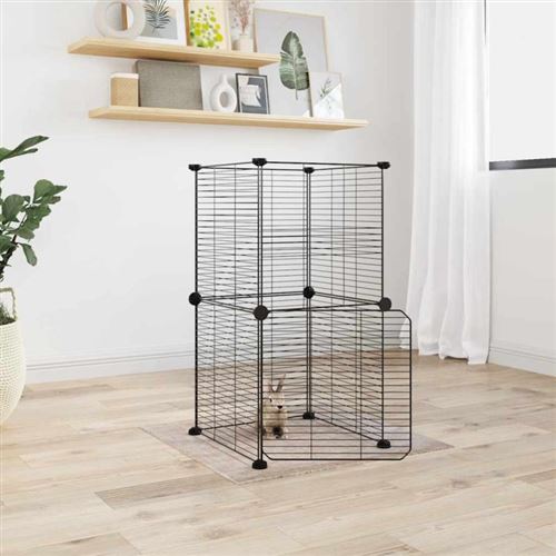 vidaXL Huisdierenkooi met deur 8 panelen 35x35 cm staal zwart3114035