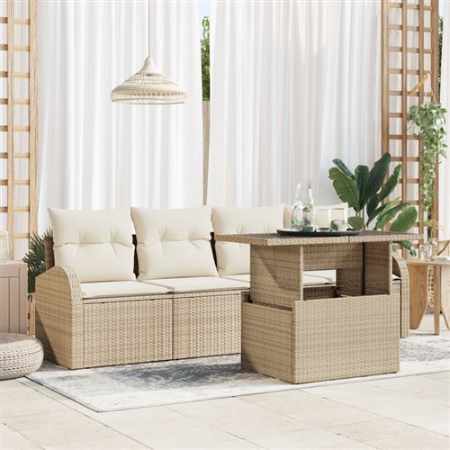 Non Communiqué Beige Ensemble De Canapé De Jardin 5 Pièces Avec Coussins En Rotin Poly