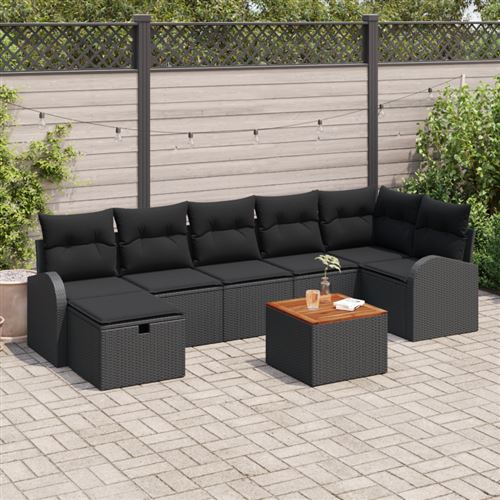 Non Communiqué Noir Ensemble De Canapés De Jardin 8 Pièces Avec Coussins Poly Rattan