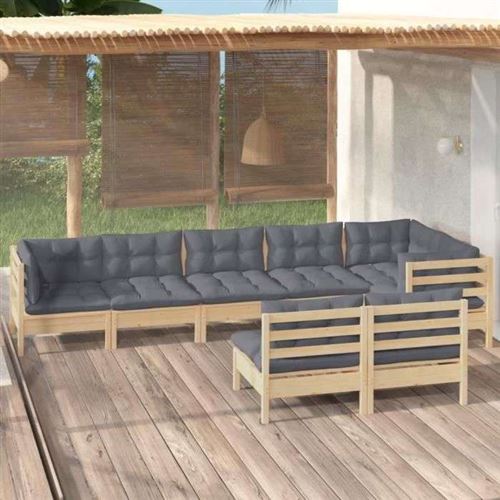 Non Communiqué Gris Salon De Jardin Vidaxl Bois 8 Pieces 8 Personnes