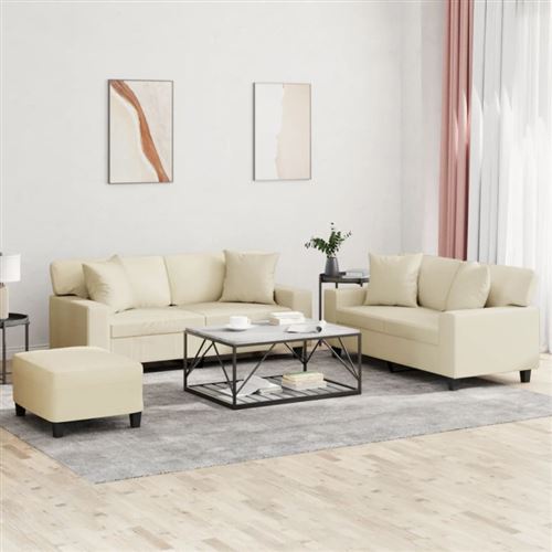 Non Communiqué Beige Ensemble De Canapés 3 Pcs Avec Coussins Crème Similicuir