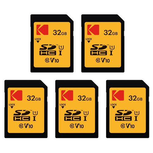 Kodak Lot de 5 Cartes Memoire SDHC Ultra High Speed 32 Go – Classe 10 – Ideal pour Appareils Photo et Video