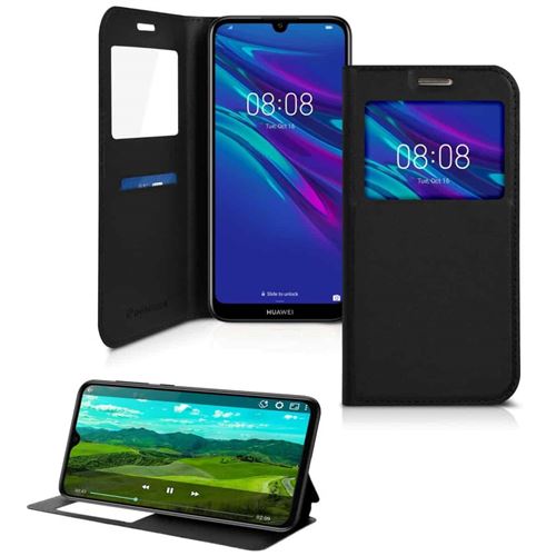 Etui HUAWEI Y6 2019 Porte Carte -Fenêtre affichage -Noir