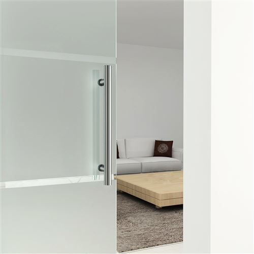 Porte Coulissante Verre Trempe Depoli Dessin Striure Rail En