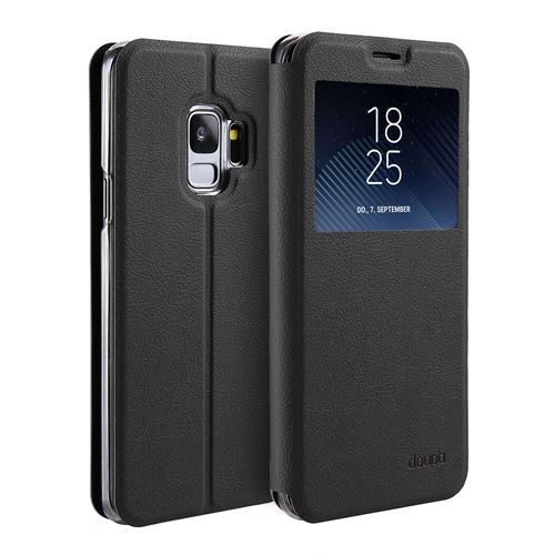 doupi Deluxe FlipCover pour Samsung Galaxy S9, avec fenêtre magnétique Book Style protection écran stand Protecteur d'écran Case, noir