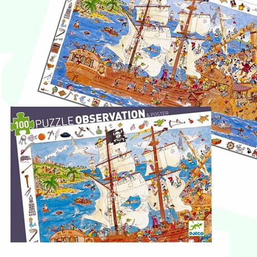 Puzzle Djeco Observation Le Bateau Pirates 100 Pcs 5 Ans +