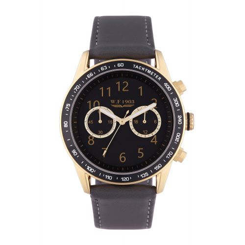 Montre Homme W.F 1903 à Quartz Cadran Noir 42 mm Et Bracelet Doré En PU WFS18028