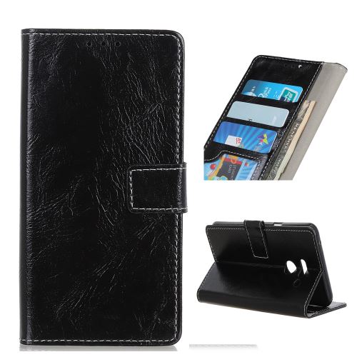 Etui en PU crazy horse rétro stand noir pour votre LG G8 ThinQ