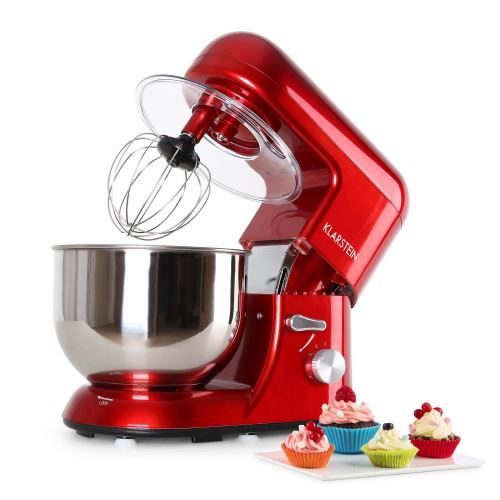 Klarstein Bella Rossa - Robot de cuisine multifonction - robot patissier tout-en-un : fouet, pétrin, crochet... (1200W, bol mélangeur en inox de 5L, 6 vitesses) - rouge