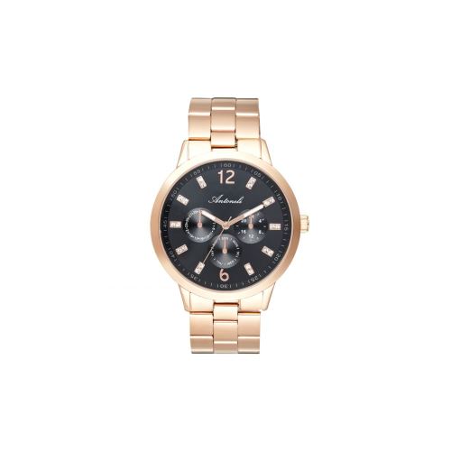 Montre Homme Antoneli à Quartz Cadran Noir 40mm Et Bracelet Rose Doré En Acier ANT1167