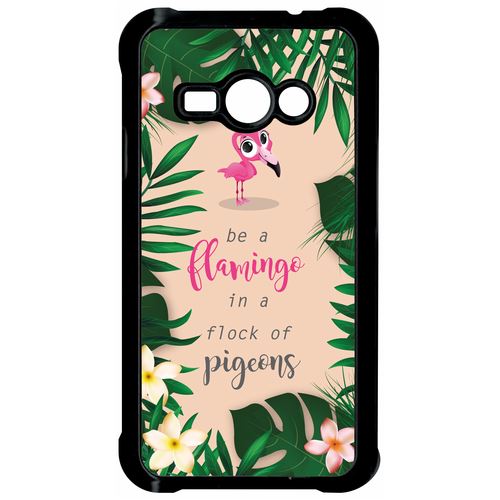 Coque Samsung Galaxy J1 Ace Etre Un Flamant Rose Dans Un Troupeau De Pigeons Fond Rose 2
