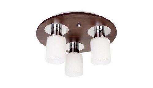 HOMEMANIA Lampe de Plafond Atlas Plafonnier - Ronde - Murale - Wengé en Bois, Verre, 35 x 35 x 17 cm, 3 x E14, Max 40W