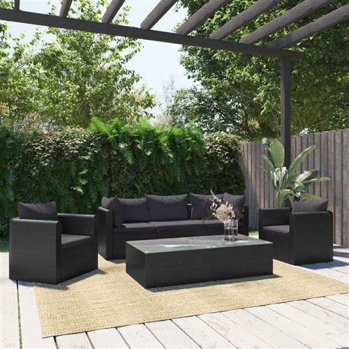 Vidaxl salon de jardin 7 pcs avec coussins r&eacute;sine tress&eacute;e noir 46553