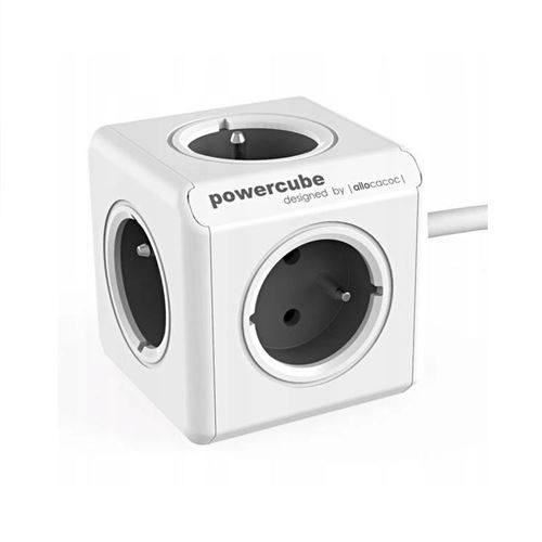 Allocacoc PowerCube Extended Gris FR, 5X prise et distributeur, 230V, blanc gris