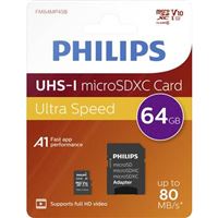 Carte microSDXC Philips 64 Go Class 10 avec adaptateur SD Noir