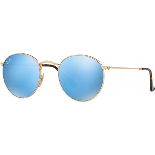 Lunettes de soleil Ray-Ban Round Metal Flat Lenses Doré Bleu Miroité