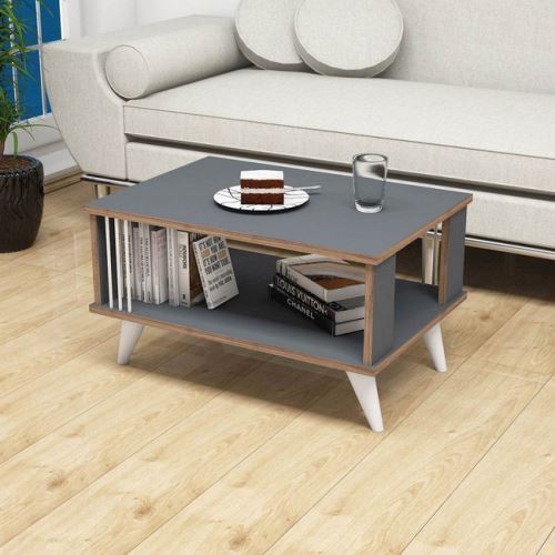 HOMEMANIA Table Basse Nicol Porte-Revues, Livres - avec Étagère - pour Salon, Canapé - Anthracite, Noyer, Blanc en Bois, 70 x 50 x 40 cm