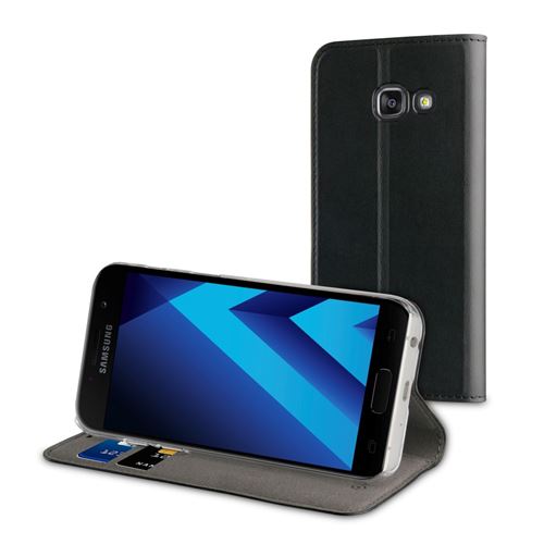 Muvit Folio Stand - Flip cover voor mobiele telefoon - zwart - voor Samsung Galaxy A3