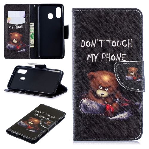 Etui en PU impression de motifs ours brun et mots d'avertissement pour votre Samsung Galaxy A40