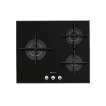 Smeg Elite PV163N2 - Table de cuisson au gaz - 3 plaques de cuisson - Niche - largeur : 56 cm - profondeur : 48.2 cm - avec cadre biseauté - verre noir