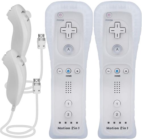 2x 2 en 1 Manette Wiimote Motion Plus intégré et Nunchunk QUMOX compatible pour Nintendo Wii et Wii U -QUMOX® blanche