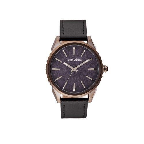 Montre Homme Louis Villiers Cadran 42mm En Acier Noir Et Bracelet Noir En Cuir LV2061
