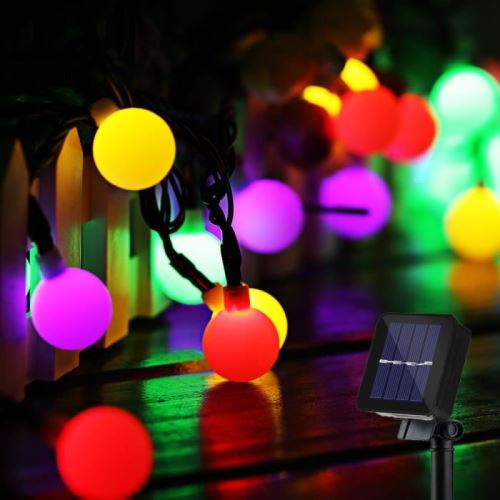 Guirlande Lumineuse Solaire 50 Boule LED, 10m Fil Souple Imperméable Eclairage Décoration (Multicolore)