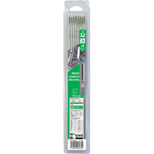 8 Électrodes inox 316L Diam 3,2 mm brochable Gys