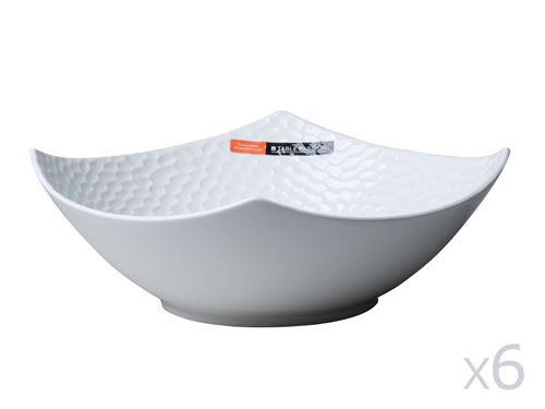 Assiette creuse carrée en porcelaine 19x19cm Blanc - Lot de 6 DUNE