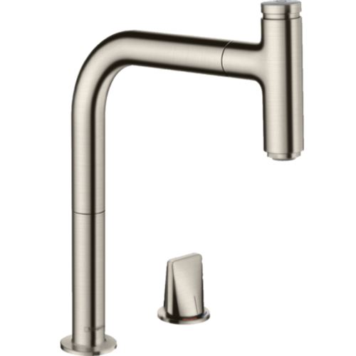 Hansgrohe - Mitigeur de cuisine 2 trous 200 Metris Select M71 avec douchette extractible 1 jet, sBox finition aspect acier inox