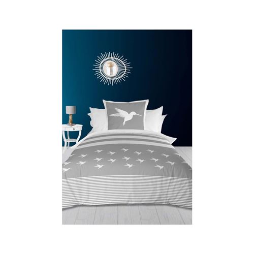 Parure housse de couette 140X200 cm COLIBRI gris