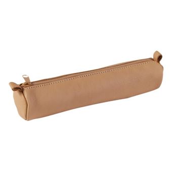 Clairefontaine Trousse Rotonda In Vera Pelle Di Agnello – Colore Nero Invecchiato – 18x3.5 Cm