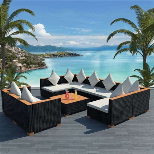 Vidaxl Noir Salon De Jardin Modulable Resine Tressee 8 Personnes 9 Pieces