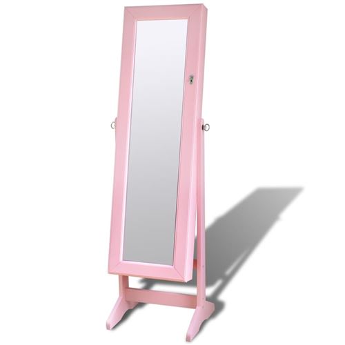 Sieradenkast met LED-lamp en spiegel (roze)