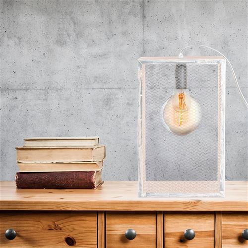 Lampe &agrave; poser avec cadre en bois Louise - H. L. 18 cm - Blanc