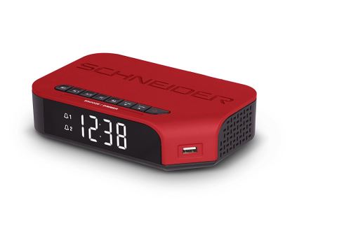Viva Rouge · Radio FM Double alarme programmable · · Réveil Alarme ou radio · fonction répétition d'alarme · Port de charge USB Adaptateur de piles