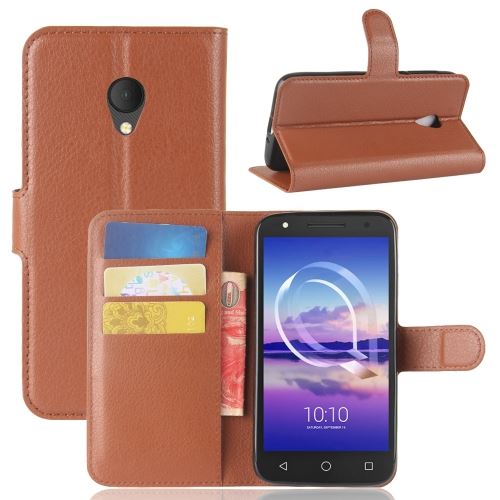 Alcatel U5 HD Housse Etui Cuir PU Texture Litchi Marron ALS51165