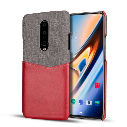 Etui en PU épissage de tissu avec fente pour carte rouge pour votre OnePlus 7