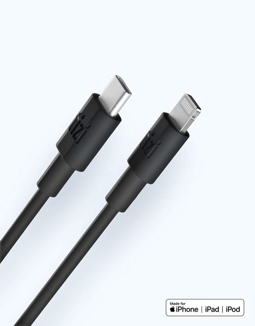 equinux New Tizi Flip Ultra - USB-C to Lightning Cable (50cm, Black) Apple MFi Certified, PD Power Delivery Cable for Fast Chargi