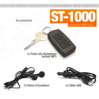Porte-clés micro espion enregistreur audio numérique détection de