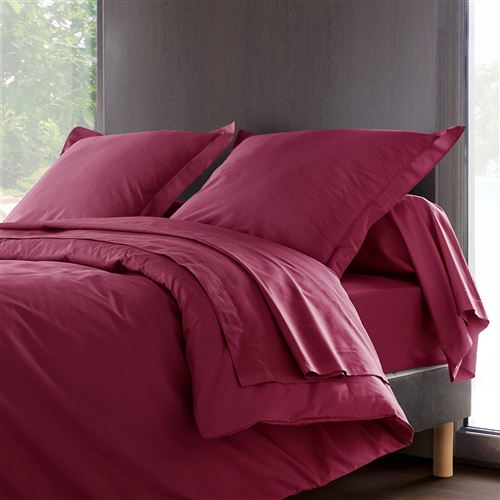 Drap percale Méline 2 LABELISSIM - Aubergine - 180 x 290 cm