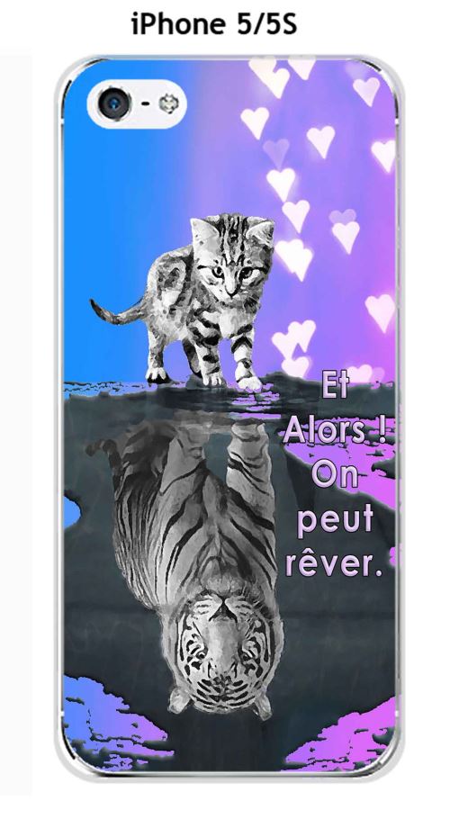 Coque TPU gel souple Apple iphone 5 / 5S / 5SE design Chat Tigre Blanc fond bleu rose Et Alors !