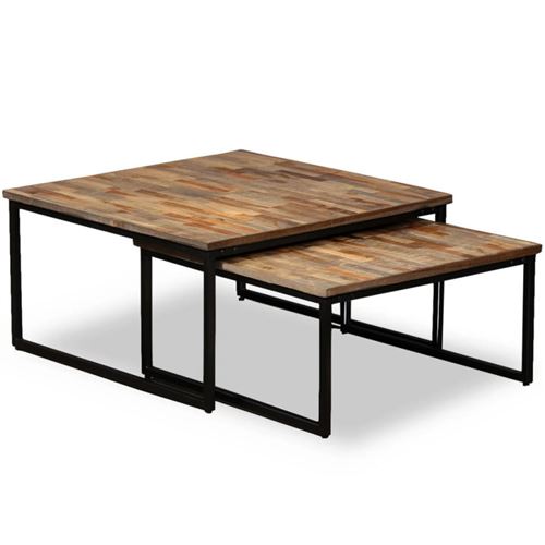 Vidaxl Brun Table Basse Gigogne 2 Pcs Teck Massif De Récupération