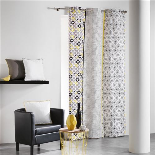 Rideau remix gris et jaune 140x240