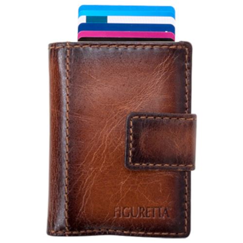 Figuretta porte-cartes 6 x 10 cm en cuir de qualité supérieure brun